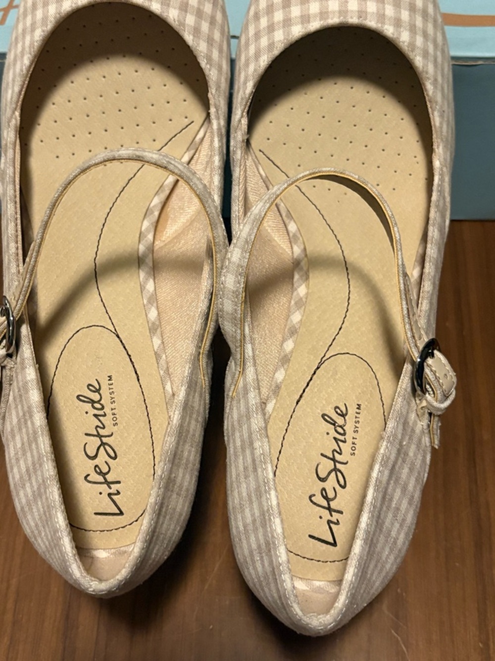 Life Stride Beige Gingham Mary Jane Heels - Picture 3 of 9